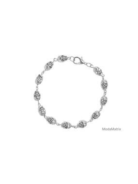 Vintage Silver Plated Gothic Skull Beaded Chain Link Bracelet Punk Skeleton Head